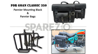 For Royal Enfield Goan Classic 350 Leather Canvas Pannier Bags Black and Mounting For Royal Enfield Goan Classic 350 Leather Canvas Pannier Bags Black and Mounting